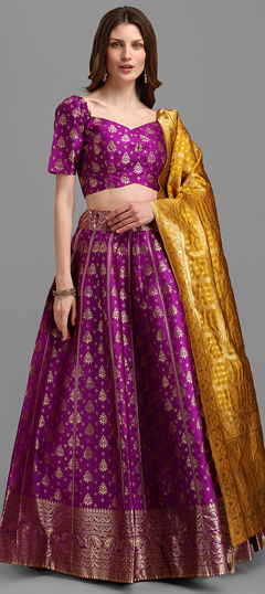 Purple and Violet color Lehenga in Jacquard fabric with Weaving work