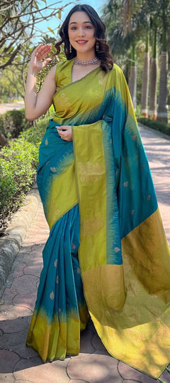 Festive, Traditional Green color Saree in Art Silk fabric with South Weaving work : 1966394