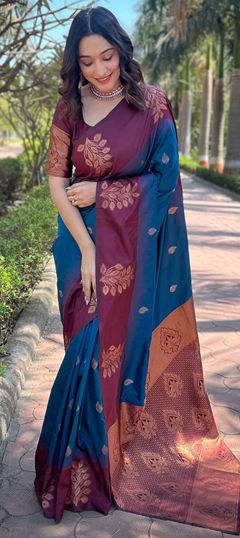 Festive, Traditional Purple and Violet color Saree in Art Silk fabric with South Weaving work : 1966398