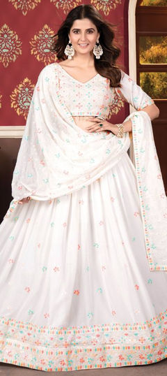 White and Off White color Lehenga in Faux Georgette fabric with Embroidered, Sequence work