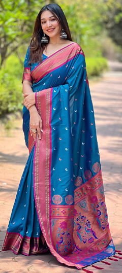 Blue color Saree in Art Silk fabric with Weaving work