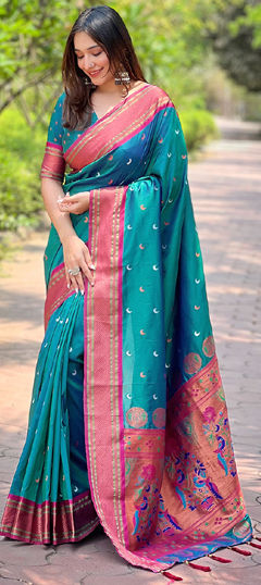 Green color Saree in Art Silk fabric with Weaving work