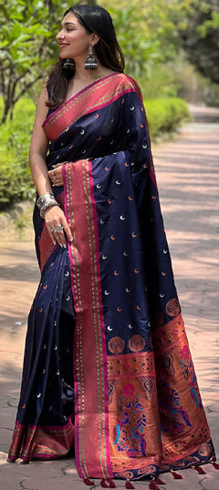 Blue color Saree in Art Silk fabric with Weaving work