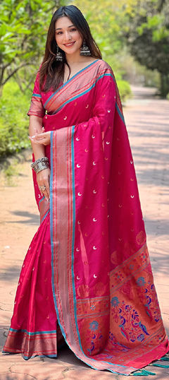 Pink and Majenta color Saree in Art Silk fabric with Weaving work