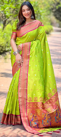 Green color Saree in Art Silk fabric with Weaving work