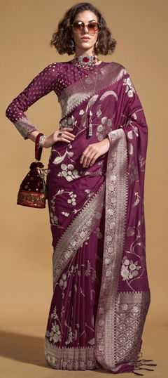 Purple and Violet color Saree in Georgette fabric with Weaving work