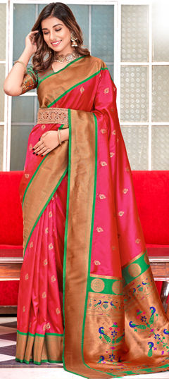 Festive, Party Wear, Traditional Pink and Majenta color Saree in Silk fabric with South Weaving work : 1966519