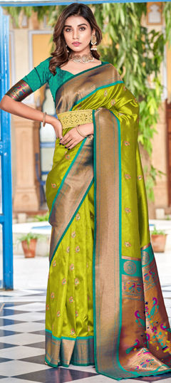 Festive, Party Wear, Traditional Green color Saree in Silk fabric with South Weaving work : 1966520