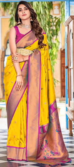 Festive, Party Wear, Traditional Yellow color Saree in Silk fabric with South Weaving work : 1966522