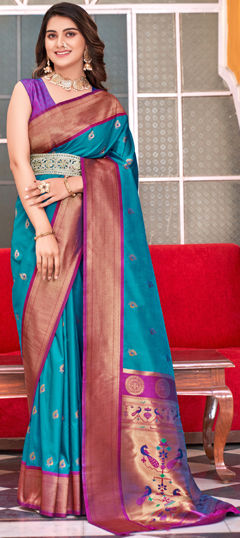 Festive, Party Wear, Traditional Blue color Saree in Silk fabric with South Weaving work : 1966524