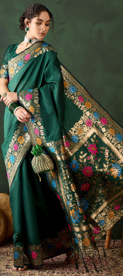 Green color Saree in Art Silk fabric with Weaving, Zari work
