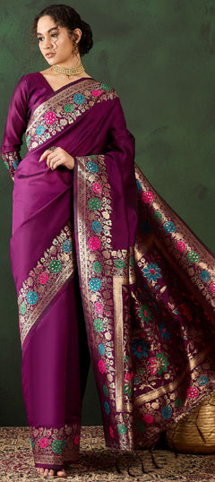 Purple and Violet color Saree in Art Silk fabric with Weaving, Zari work