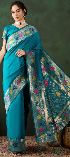 Green color Saree in Art Silk fabric with Weaving, Zari work