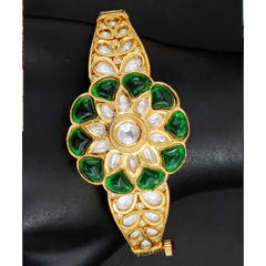 Gold Rodium Polish Green color Bracelet in Metal Alloy studded with CZ Diamond