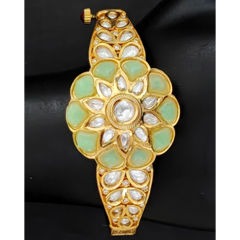 Gold Rodium Polish Green color Bracelet in Metal Alloy studded with CZ Diamond