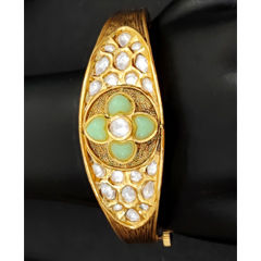 Gold Rodium Polish Green color Bracelet in Metal Alloy studded with CZ Diamond