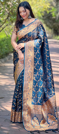 Blue color Saree in Art Silk fabric with Weaving work