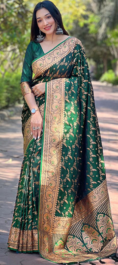 Green color Saree in Art Silk fabric with Weaving work