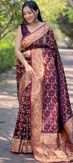 Pink and Majenta color Saree in Art Silk fabric with Weaving work