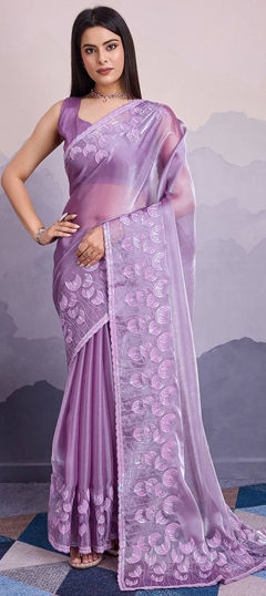 Purple and Violet color Saree in Organza Silk fabric with Embroidered, Sequence work