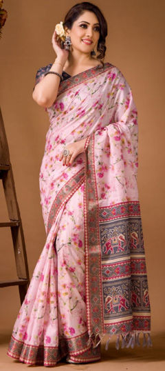 Casual, Traditional Pink and Majenta color Saree in Silk fabric with South Floral, Printed work : 1966813