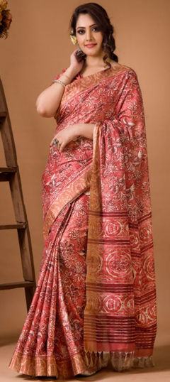 Casual, Traditional Red and Maroon color Saree in Silk fabric with South Floral, Printed work : 1966814