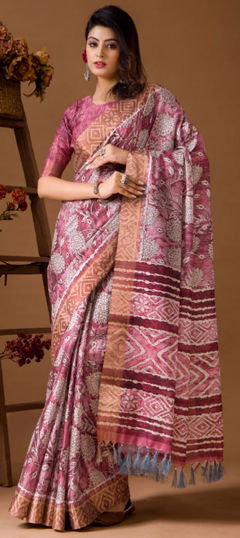 Casual, Traditional Purple and Violet color Saree in Silk fabric with South Floral, Printed work : 1966815