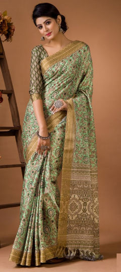 Casual, Traditional Green color Saree in Silk fabric with South Floral, Printed work : 1966816