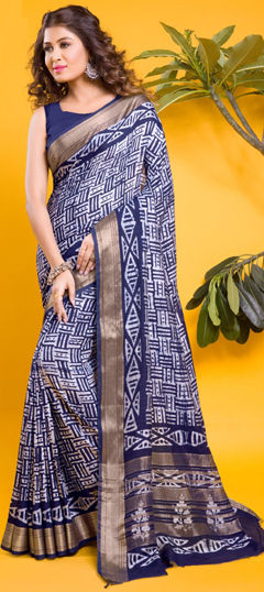 Casual Blue, White and Off White color Saree in Chanderi Silk fabric with Classic Printed work : 1966829