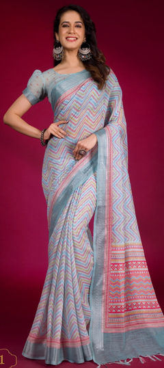 Multicolor color Saree in Linen fabric with Printed work