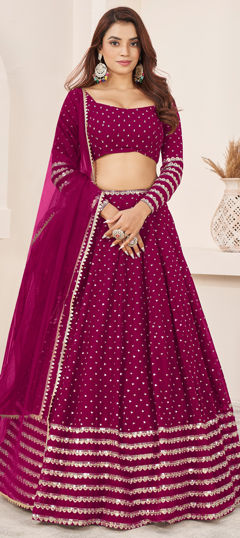 Pink and Majenta color Lehenga in Georgette fabric with Embroidered, Sequence, Thread, Zari work