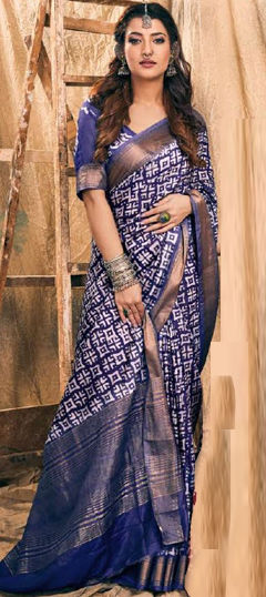 Blue color Saree in Chanderi Silk fabric with Printed work