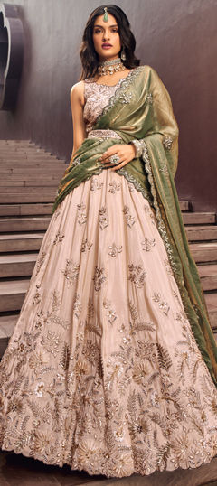 Bridal, Wedding Green color Lehenga in Rayon fabric with Flared Embroidered, Sequence, Thread work : 1966894