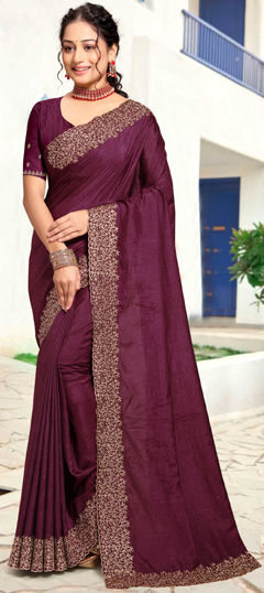 Festive, Mehendi Sangeet, Traditional Purple and Violet color Saree in Art Silk fabric with South Embroidered, Swarovski, Thread, Zari work : 1966903