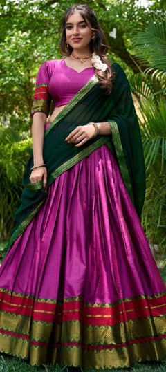 Festive, Navratri Purple and Violet color Lehenga in Cotton fabric with Flared Weaving, Zari work : 1966924