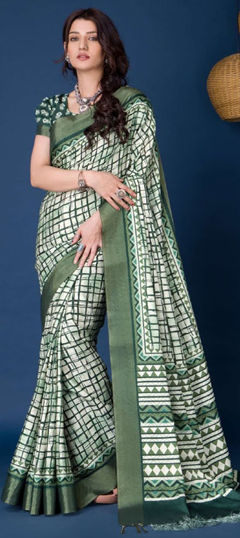 Green color Saree in Art Silk fabric with Printed work