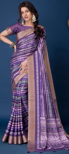 Purple and Violet color Saree in Art Silk fabric with Printed work