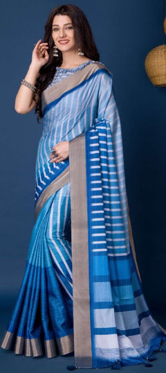 Blue color Saree in Art Silk fabric with Printed work