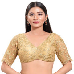 Gold color Blouse in Net fabric with Embroidered, Sequence work
