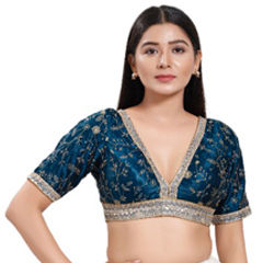 Blue color Blouse in Silk fabric with Embroidered, Sequence work