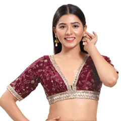 Red and Maroon color Blouse in Silk fabric with Embroidered, Sequence work