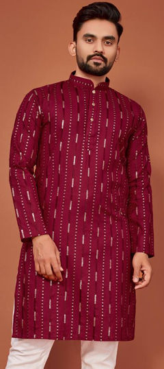 Red and Maroon color Kurta in Cotton fabric with Sequence, Thread work