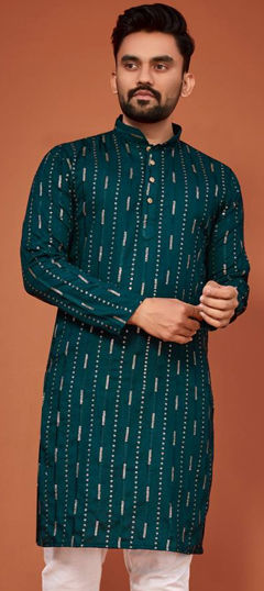 Blue color Kurta in Cotton fabric with Sequence, Thread work