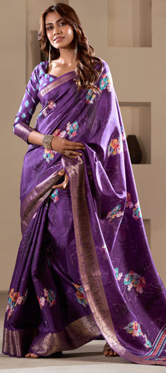 Purple and Violet color Saree in Blended fabric with Printed work