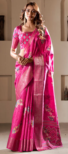 Pink and Majenta color Saree in Blended fabric with Printed work