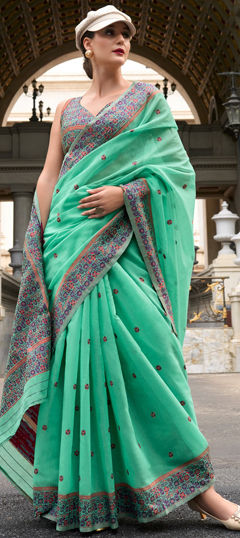 Green color Saree in Cotton fabric with Printed work