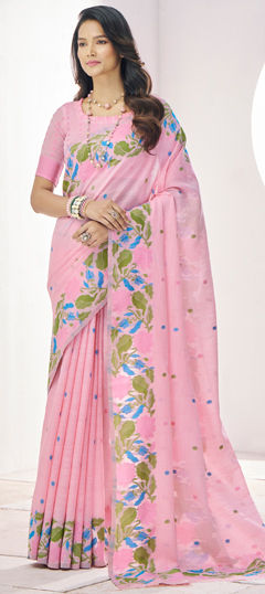 Pink and Majenta color Saree in Blended fabric with Weaving work