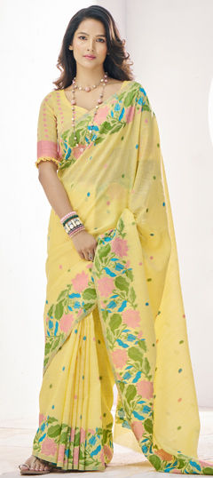 Yellow color Saree in Blended fabric with Weaving work