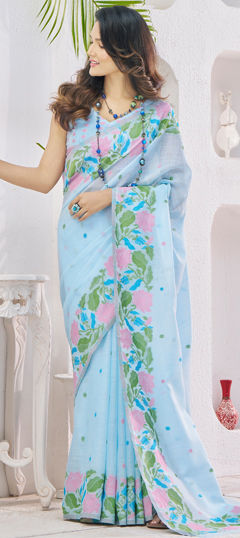 Blue color Saree in Blended fabric with Weaving work