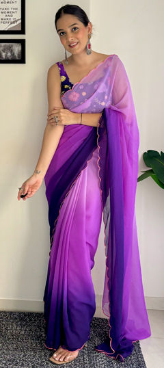 Festive, Party Wear Purple and Violet color Saree in Faux Georgette fabric with Classic Embroidered, Sequence, Thread work : 1967497